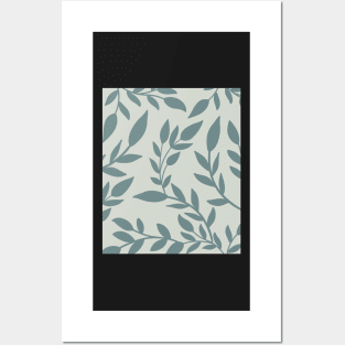 Abstract Pastel Blue Botanical  Leaves Pattern Posters and Art